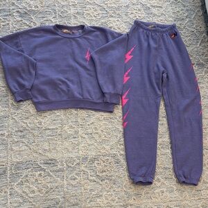 Purple Sweatshirt and Joggers Set with Pink Lightning